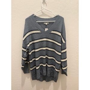 American Eagle Dreamspun Striped V Neck Oversized Sweater Blue White NWT‎ Medium